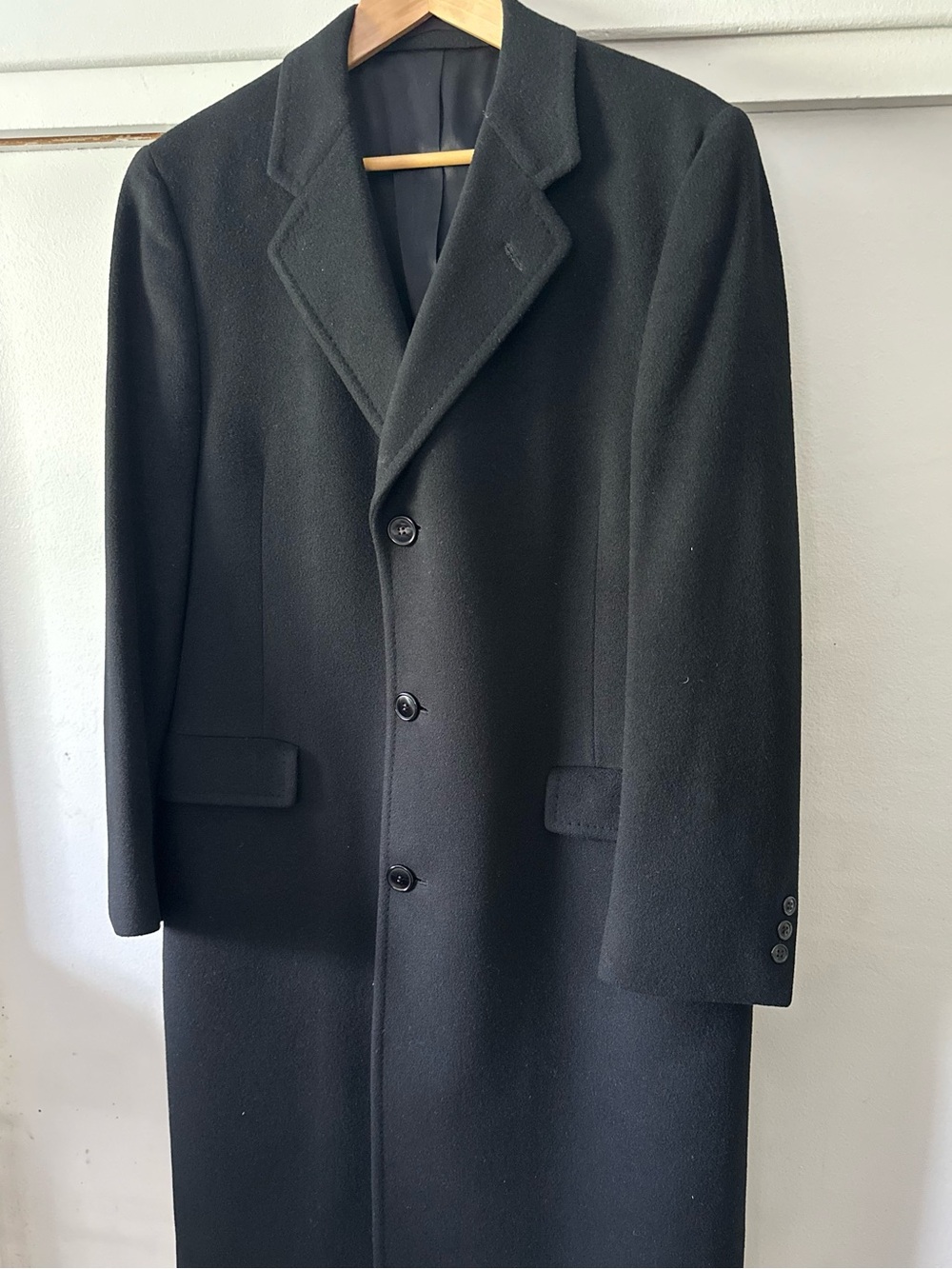 Vintage Malcolm Kenneth 100% Mongolian Cashmere Black Overcoat Mens